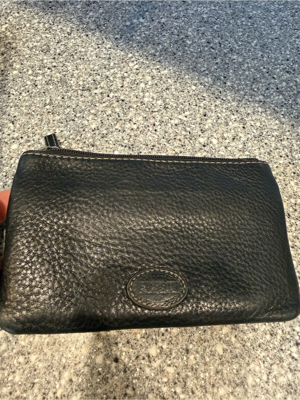 Fossil Black Pebbled Leather Zip Around Card Wallet Coin Pouch Organizer